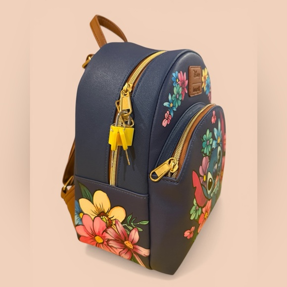 Loungefly Stitch Floral Backpack Wallet, Necklaces& Earing with a Tumbler Set - Picture 4 of 13